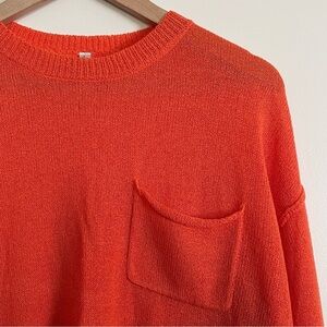 Vibrant Orange Knit Crewneck Sweater Drop Shoulder Chest Pocket Size L